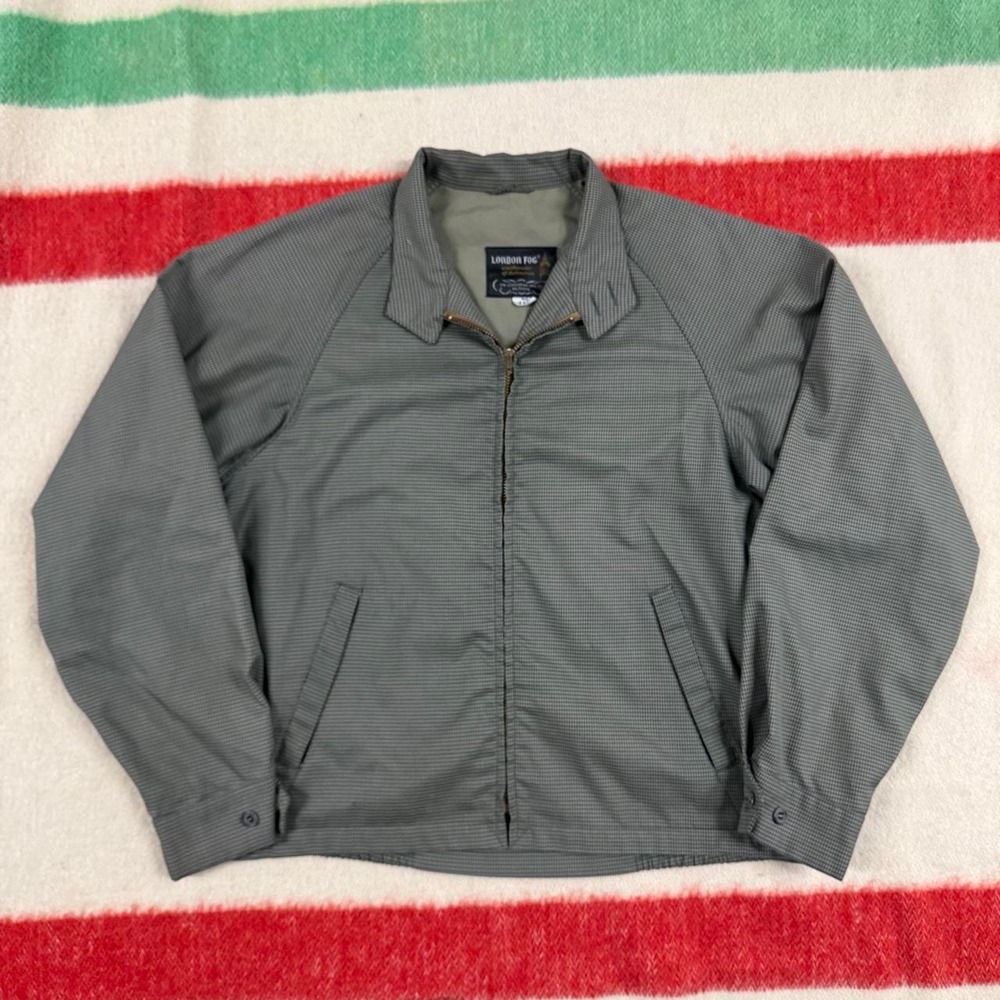 Vintage 60s 70s London Fog Houndstooth Harrington Jacket Green Talon Zip 40 Reg